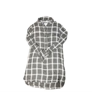 Old Navy Women Gray/White Preppy Plaid Classic 3/4 Sleeves Button Up Top